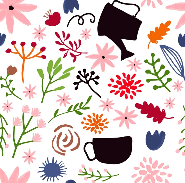 Vector dibujado a mano patrón floral, flores delicadas — Archivo Imágenes Vectoriales