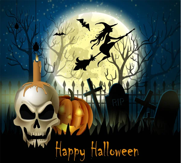 Halloween fundo de bruxa na lua cheia — Vetor de Stock