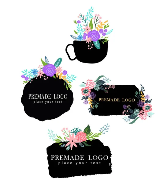 Χέρι συρμένο χαριτωμένα floral λογότυπο πρότυπο — Διανυσματικό Αρχείο