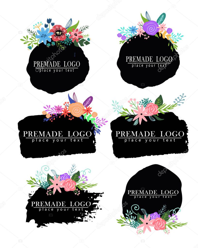 Hand drawn cute floral logo template