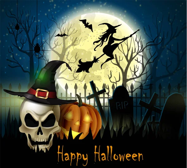 Хэллоуин на фоне Ведьмы в полнолуние — стоковый вектор