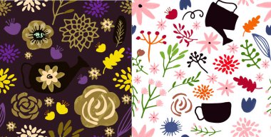 Vektör el çekilmiş çiçek desenli, narin çiçekler