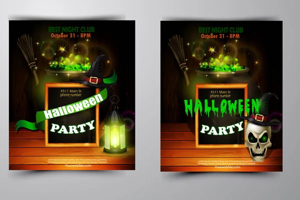 Cadılar Bayramı Partisi Davetiyesi ahşap duvar arka plan üzerinde