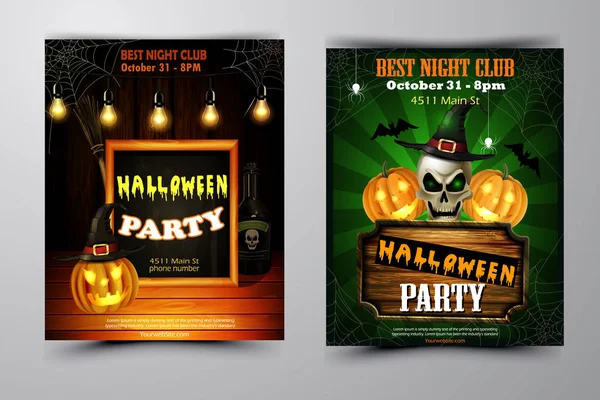 Halloween party invitation on wooden wall background — Stock Vector