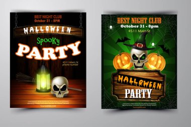 Cadılar Bayramı Partisi Davetiyesi ahşap duvar arka plan üzerinde