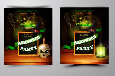 Cadılar Bayramı Partisi Davetiyesi ahşap duvar arka plan üzerinde