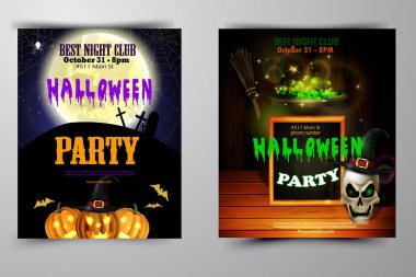 Cadılar Bayramı Partisi Davetiyesi ahşap duvar arka plan üzerinde