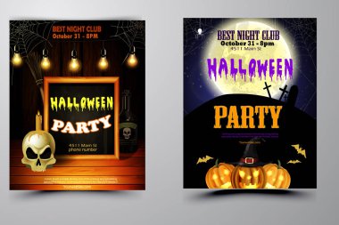 Cadılar Bayramı Partisi Davetiyesi ahşap duvar arka plan üzerinde