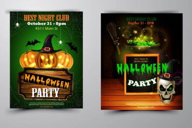 Cadılar Bayramı Partisi Davetiyesi ahşap duvar arka plan üzerinde