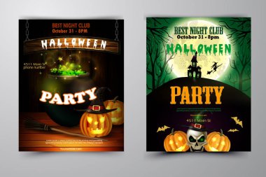 Cadılar Bayramı Partisi Davetiyesi ahşap duvar arka plan üzerinde