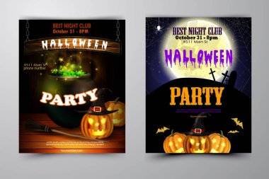 Cadılar Bayramı Partisi Davetiyesi ahşap duvar arka plan üzerinde