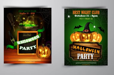 Cadılar Bayramı Partisi Davetiyesi ahşap duvar arka plan üzerinde