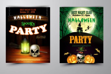 Cadılar Bayramı Partisi Davetiyesi ahşap duvar arka plan üzerinde