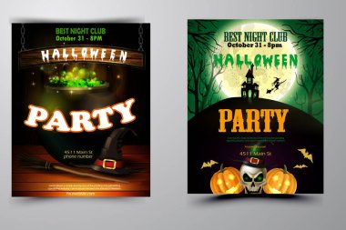 Cadılar Bayramı Partisi Davetiyesi ahşap duvar arka plan üzerinde