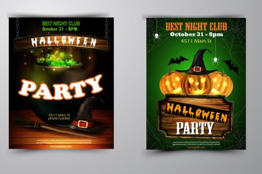 Cadılar Bayramı Partisi Davetiyesi ahşap duvar arka plan üzerinde