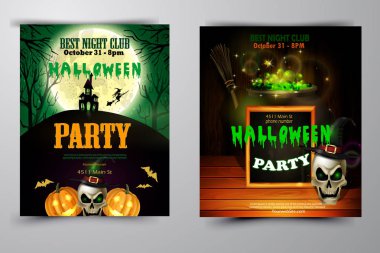 Cadılar Bayramı Partisi Davetiyesi ahşap duvar arka plan üzerinde