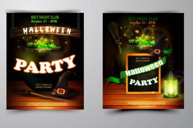 Cadılar Bayramı Partisi Davetiyesi ahşap duvar arka plan üzerinde