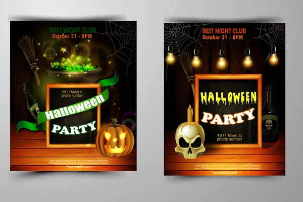 Cadılar Bayramı Partisi Davetiyesi ahşap duvar arka plan üzerinde