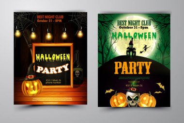 Cadılar Bayramı Partisi Davetiyesi ahşap duvar arka plan üzerinde