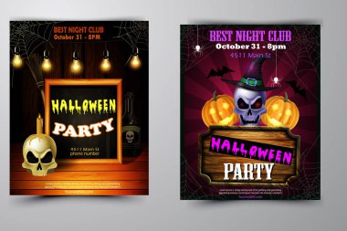 Cadılar Bayramı Partisi Davetiyesi ahşap duvar arka plan üzerinde