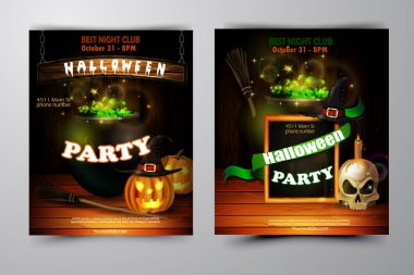 Cadılar Bayramı Partisi Davetiyesi ahşap duvar arka plan üzerinde