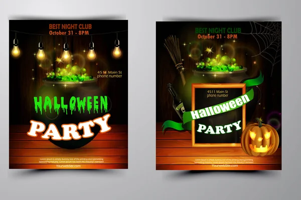Halloween party Pozvánka na dřevěné stěně obrazce pozadí — Stockový vektor