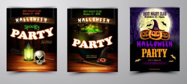 Cadılar Bayramı Partisi Davetiyesi ahşap duvar arka plan üzerinde