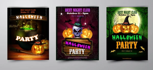 Invitación de fiesta de Halloween sobre fondo de pared de madera — Vector de stock