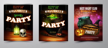 Cadılar Bayramı Partisi Davetiyesi ahşap duvar arka plan üzerinde