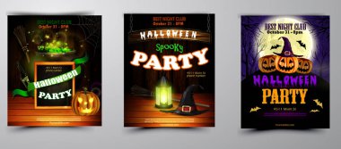 Cadılar Bayramı Partisi Davetiyesi ahşap duvar arka plan üzerinde