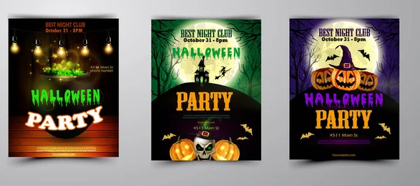 Invitación de fiesta de Halloween sobre fondo de pared de madera — Vector de stock