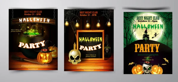 Cadılar Bayramı Partisi Davetiyesi ahşap duvar arka plan üzerinde