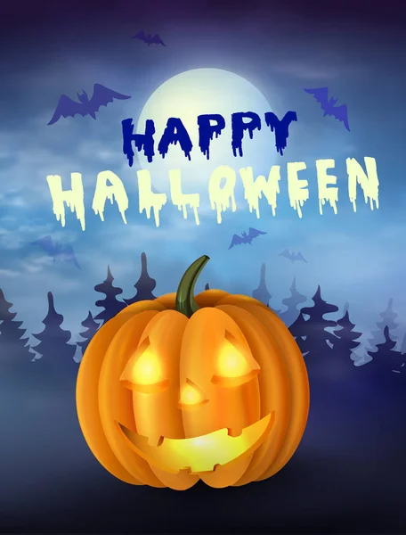 Halloween pumpkin under the moonlight — Stock Vector