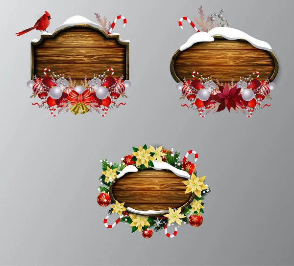 Ilustración Realista Vectorial Tablero Navidad Madera Colgante Con Árbol Navidad — Vector de stock