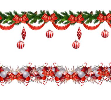 Noel dekorasyon koleksiyonu evergreen treess Holly vektör sorunsuz