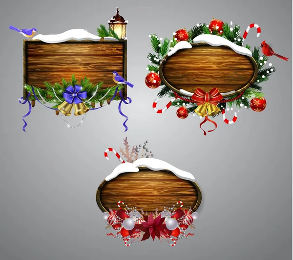 Vetor placa de Natal de madeira — Vetor de Stock