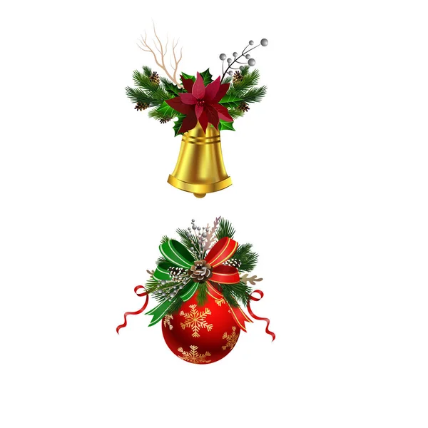 Різдвяні святкові прикраси з гілок ялинки — стоковий вектор