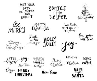 El yazısı harfleri vektör çizim sıçrayan ile Noel yazı kümesi.