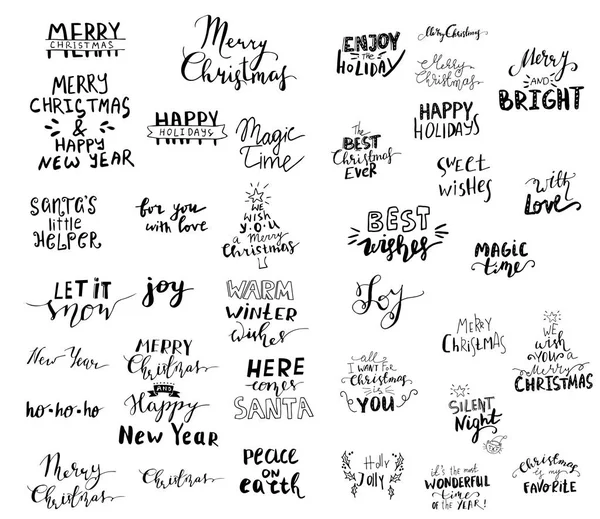Set di scritte natalizie scritte a mano — Vettoriale Stock