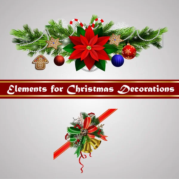 Weihnachtliche festliche Dekoration aus Tannenzweigen — Stockvektor
