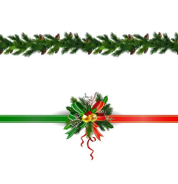 Coleção Decoração Natal Com Árvore Evergreen Holly Vector Sem Costura —  Vetores de Stock