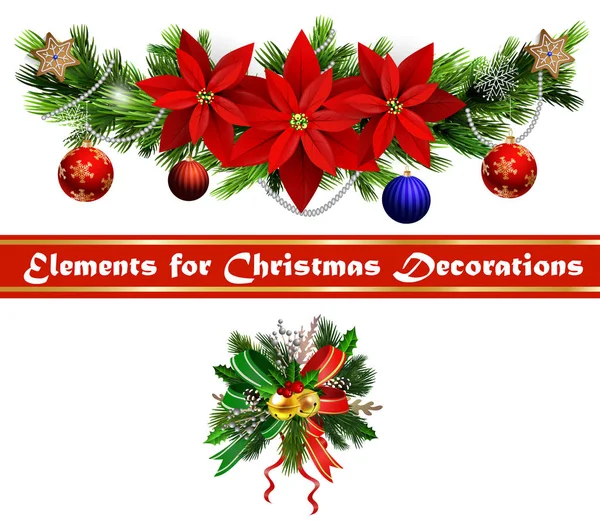 Decorazione festiva di Natale da rami di albero di Natale — Vettoriale Stock