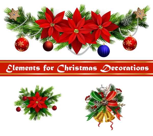 Decoración festiva de navidad de ramas de árbol de Navidad — Vector de stock