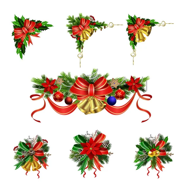 Decoración festiva de navidad de ramas de árbol de Navidad — Vector de stock