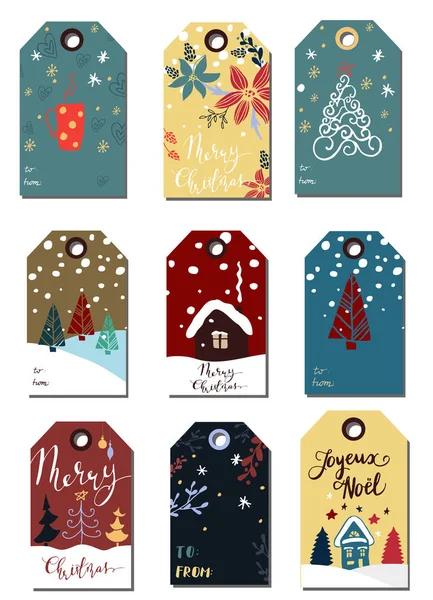 Christmas Tags Cute Collection Vector Illustration Background — Stock Vector