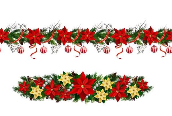 Set of n Seamless Christmas borders — Stock Vector