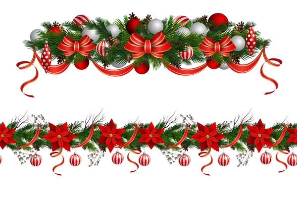 Set of n Seamless Christmas borders — Stock Vector