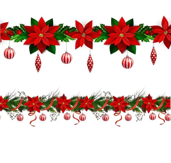 Set of n Seamless Christmas borders — Stock Vector