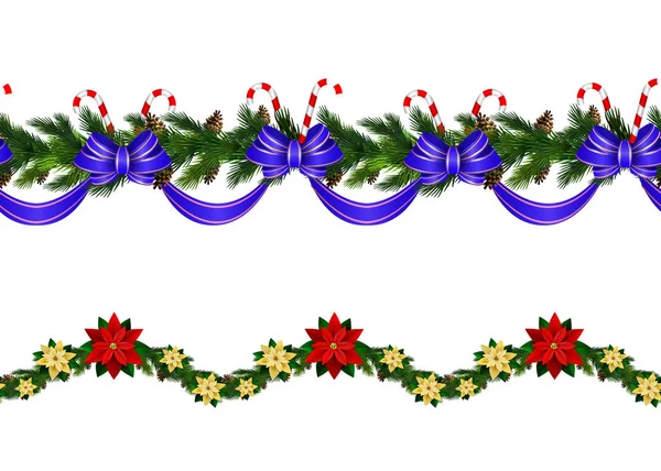 Conjunto de fronteras navideñas sin costuras — Archivo Imágenes Vectoriales