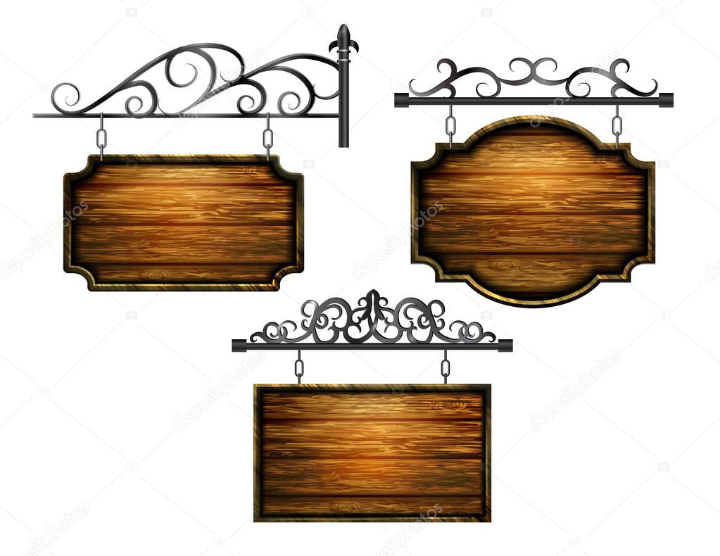 hanging, wooden Board vector, wooden object for text.